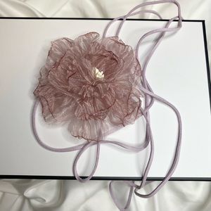 Pink Large Camellia Flower Choker Necklace Mesh Rose Rope Chain Women Hobo